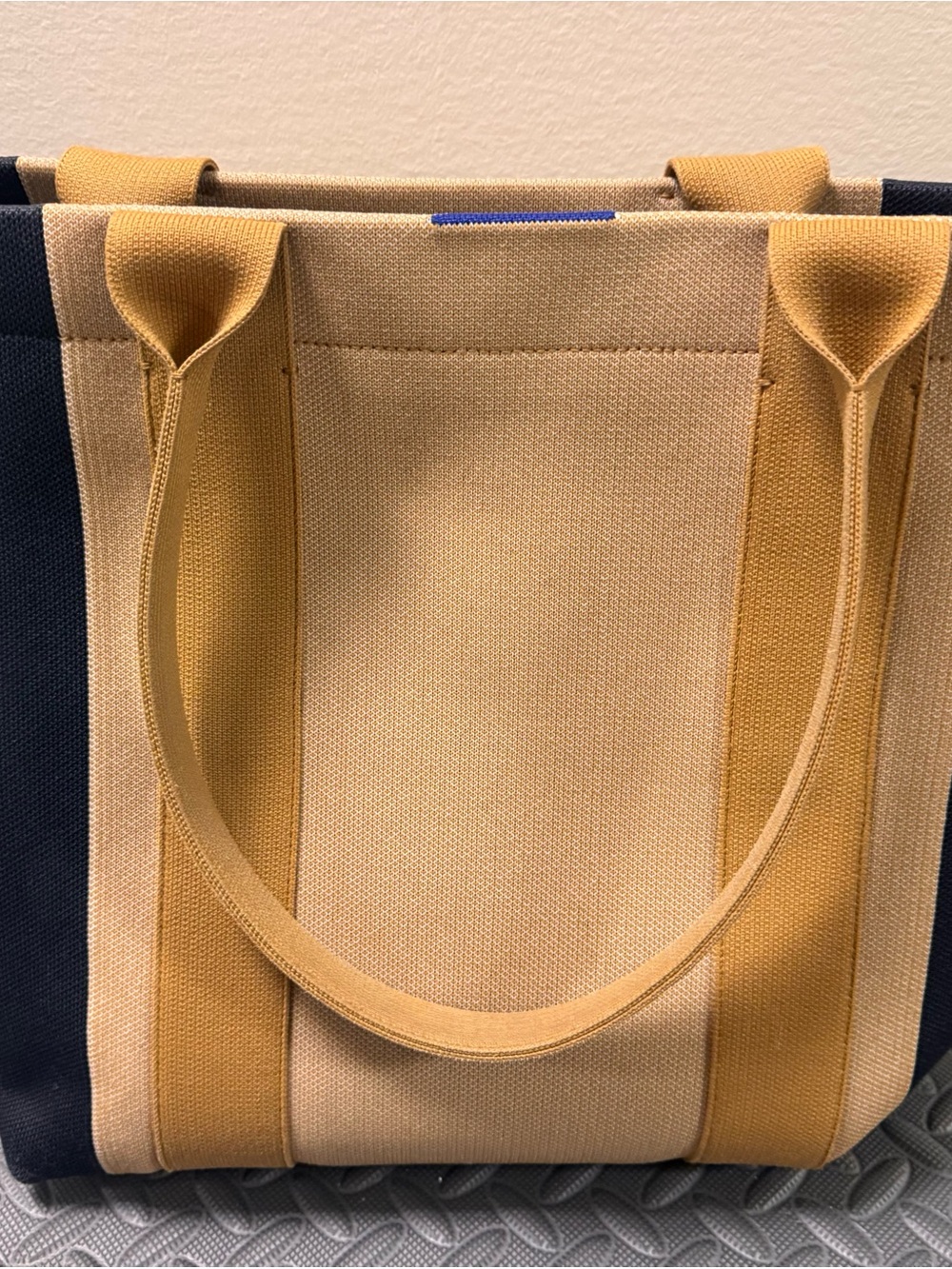 Rothy's Beige Tote with Navy Trim and Zip Pocket
